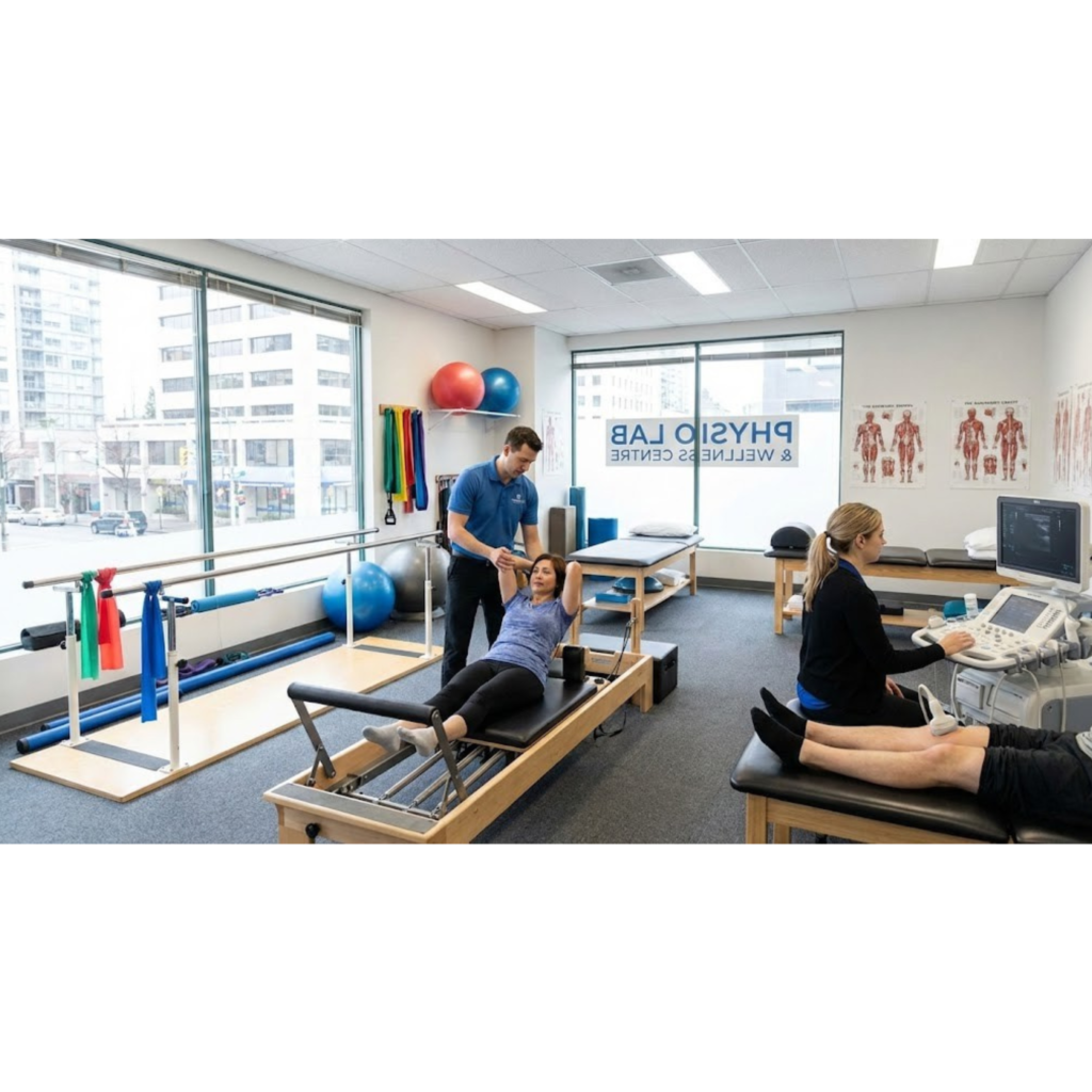 Physiotherapy clinic treatment session for pain relief